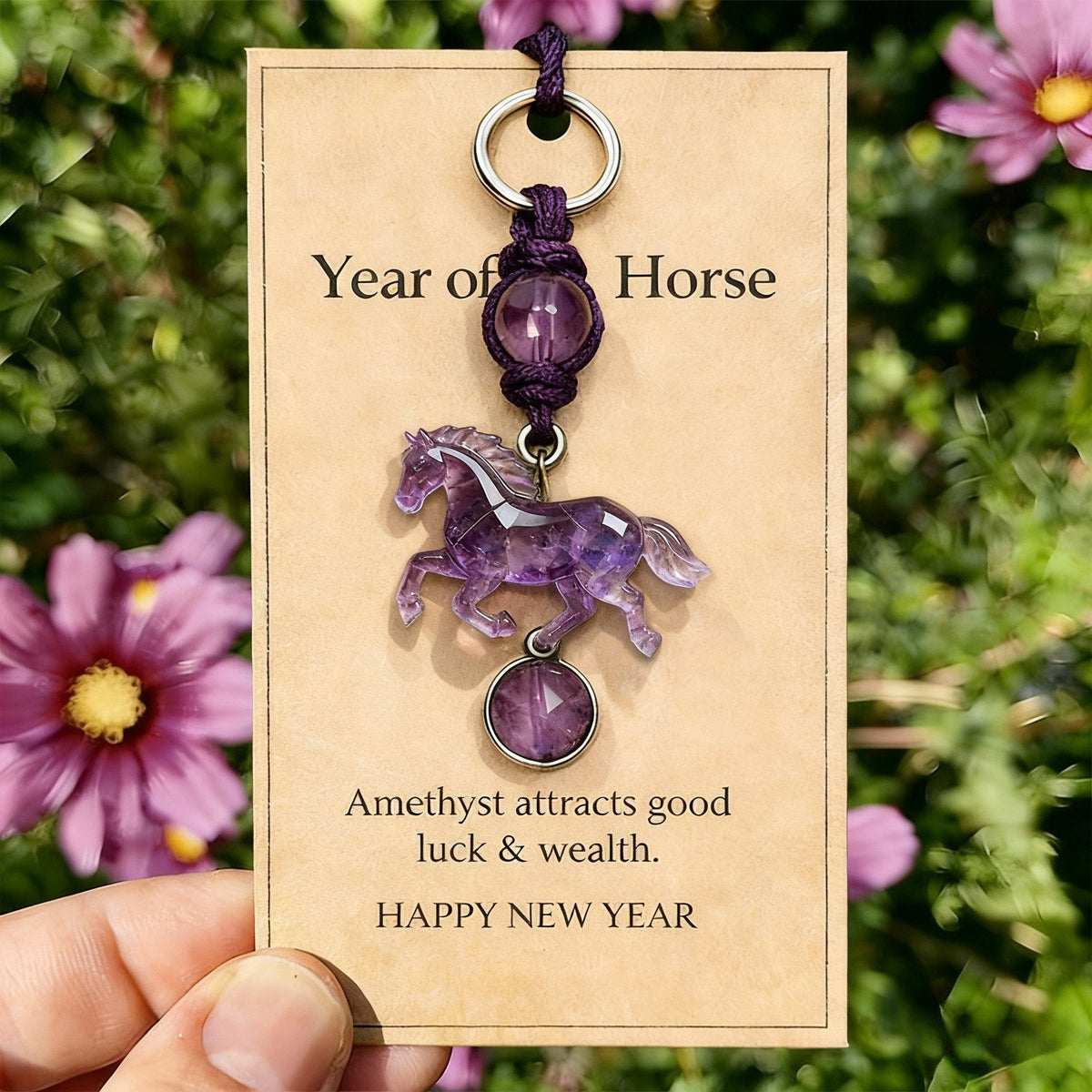 EquiGem – Amethyst Crystal Horse Pendant Keychain – Buy 1