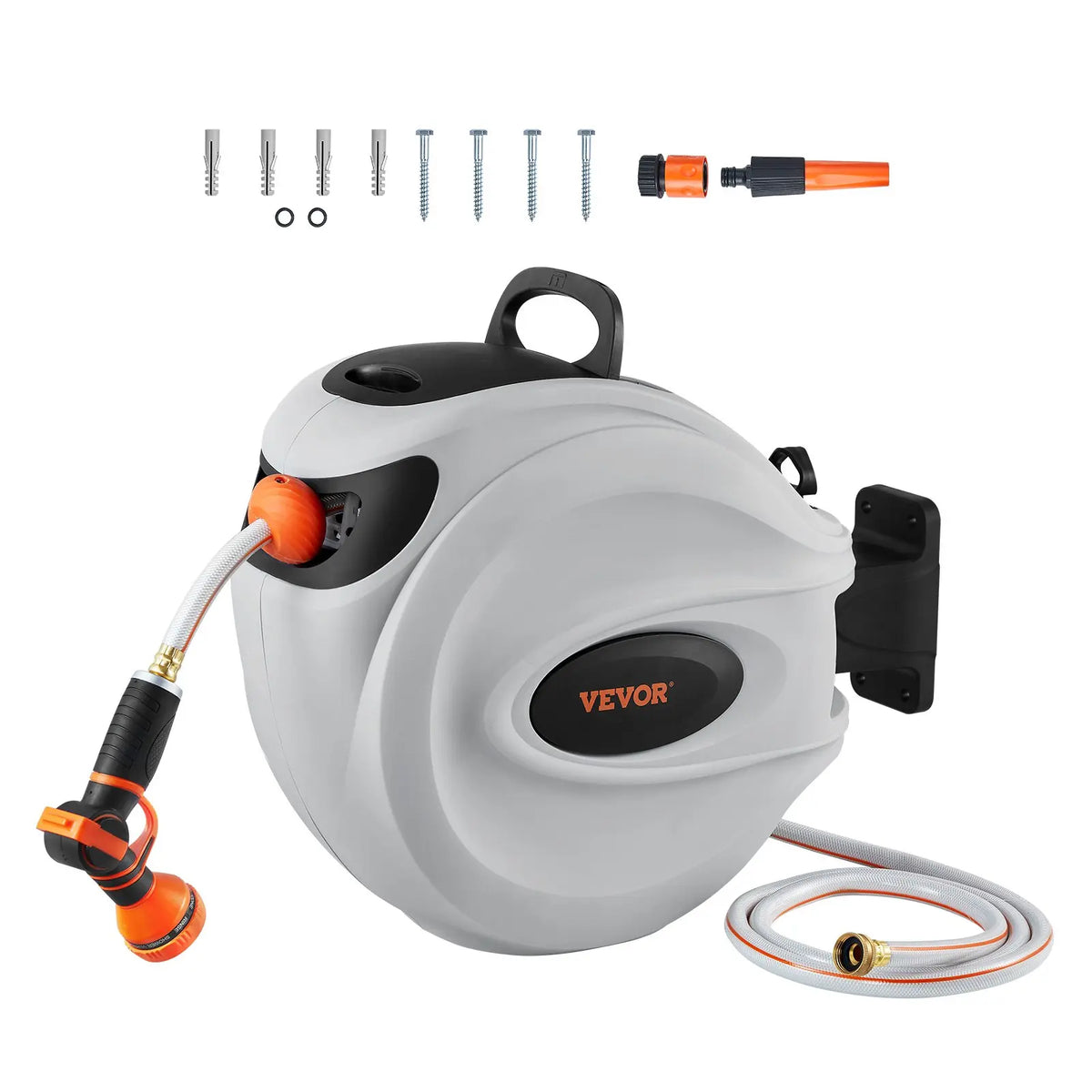 Retractable Garden Hose Reel with 9-Pattern Nozzle & 180° Swivel Bracket – 1/2 in x 100 ft