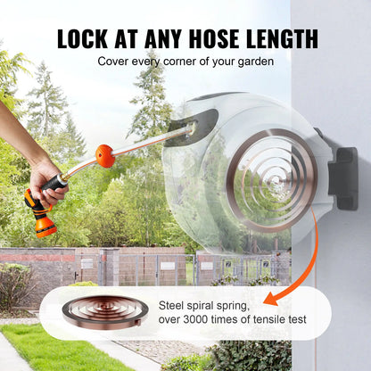 Retractable Garden Hose Reel with 9-Pattern Nozzle & 180° Swivel Bracket – image 4