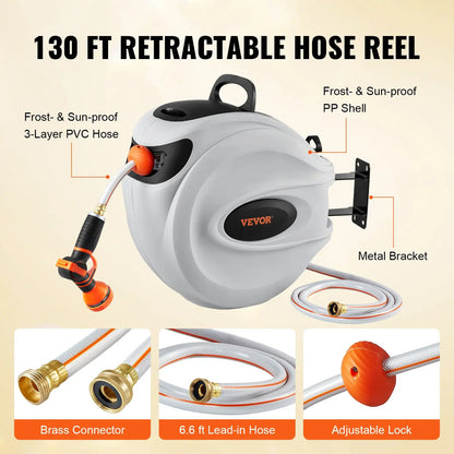 Retractable Garden Hose Reel with 9-Pattern Nozzle & 180° Swivel Bracket – image 6