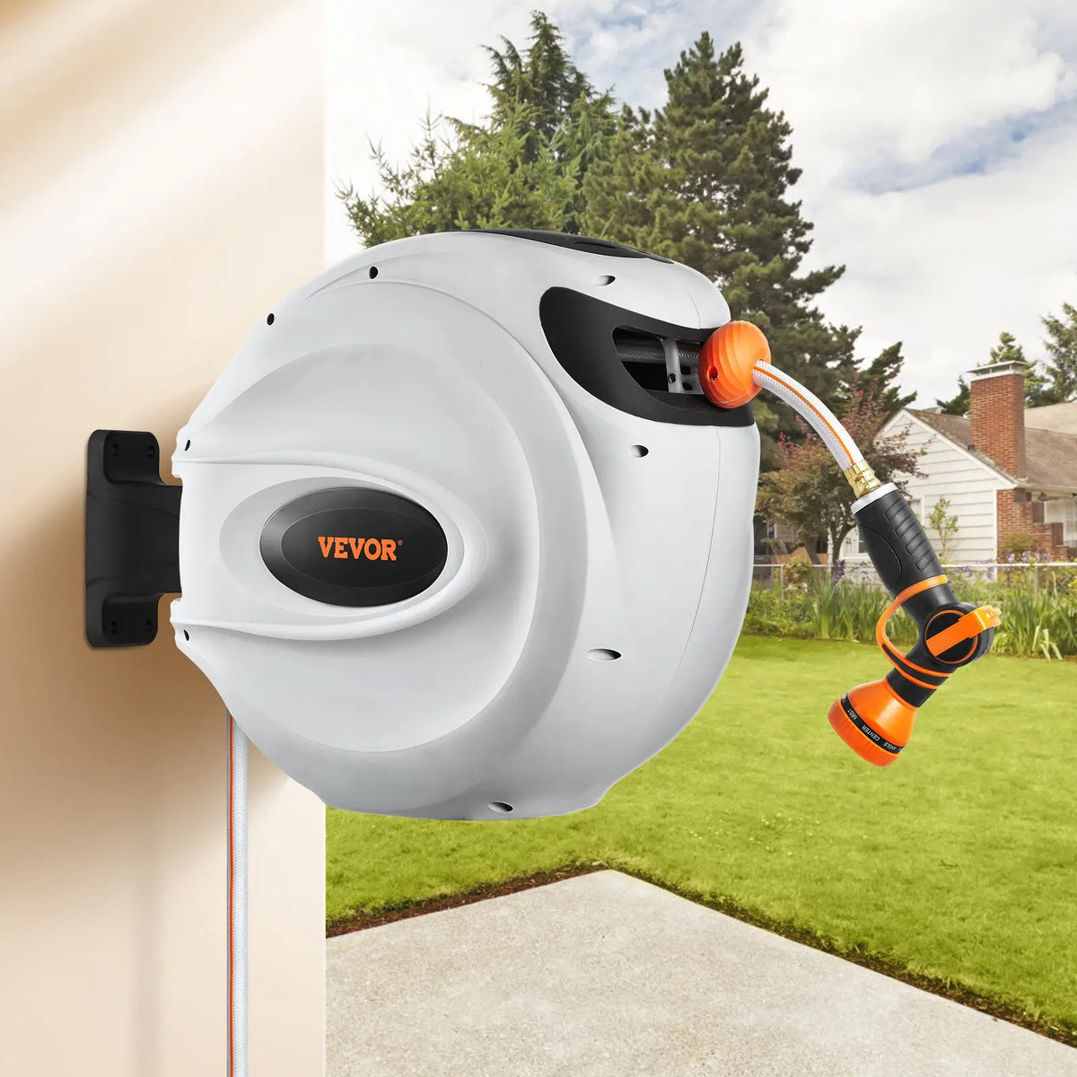 Retractable Garden Hose Reel with 9-Pattern Nozzle & 180° Swivel Bracket – image 7