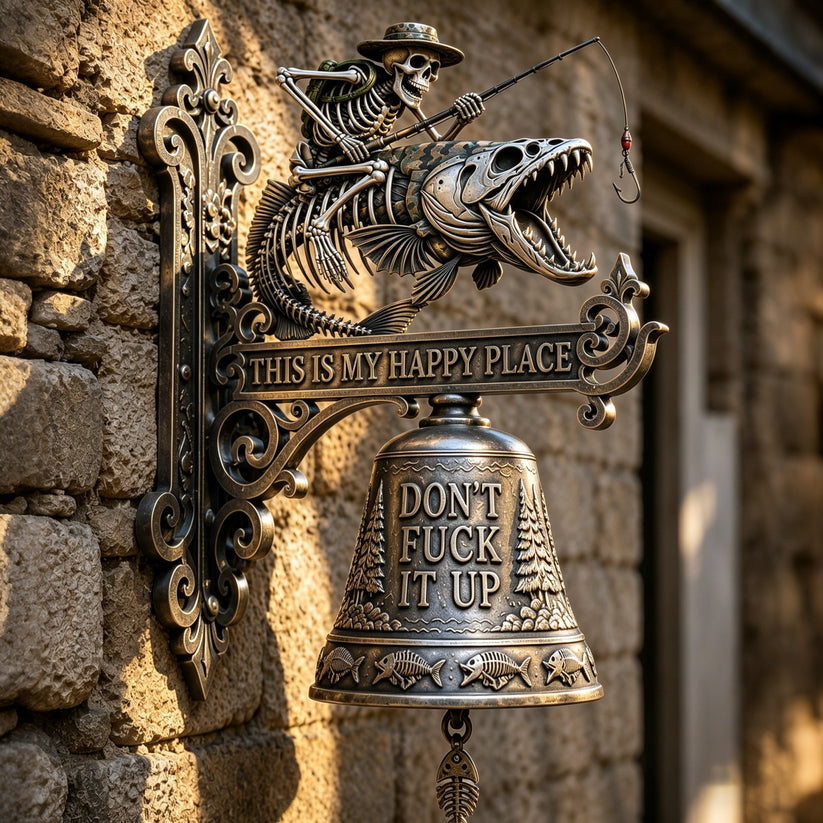 RusticTide – Metal Skeleton Fisherman Wall Bell – 10"