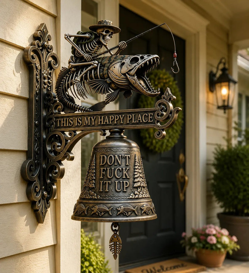 RusticTide – Metal Skeleton Fisherman Wall Bell – image 2