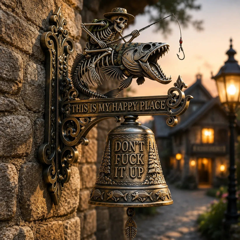 RusticTide – Metal Skeleton Fisherman Wall Bell – image 3