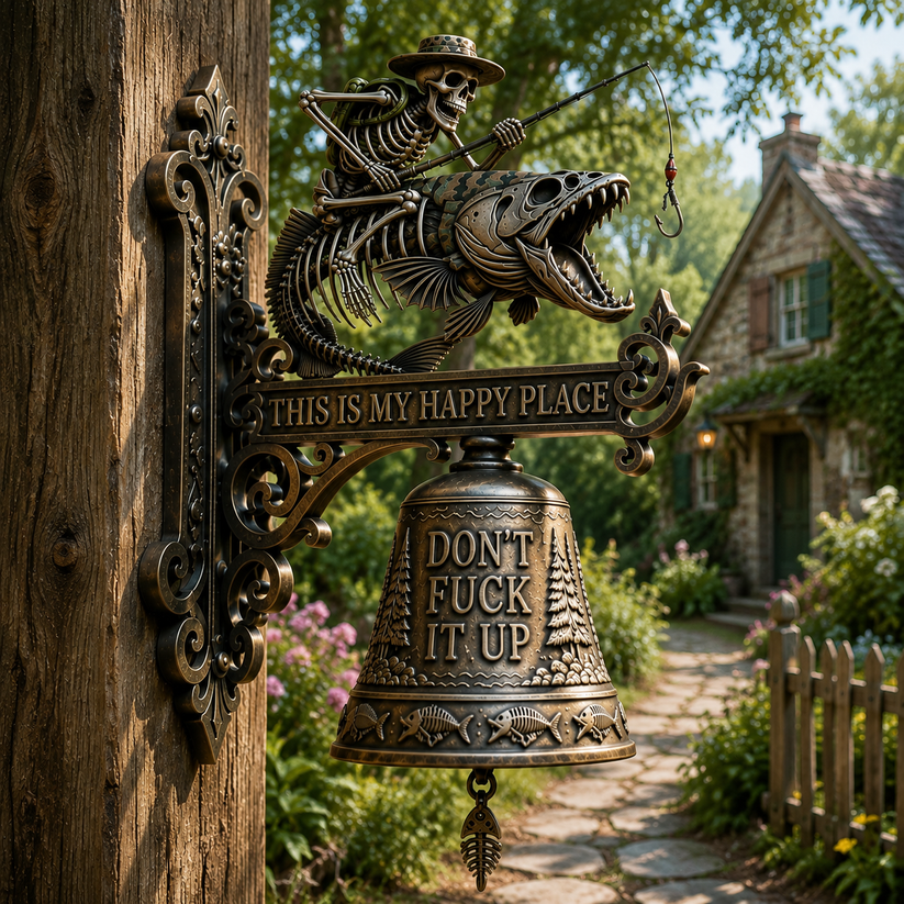 RusticTide – Metal Skeleton Fisherman Wall Bell – image 4