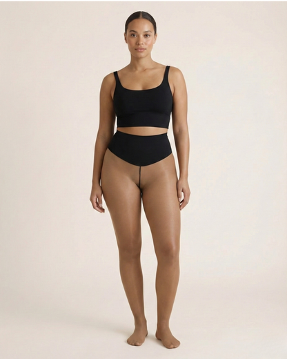 Curvy™ – Fleece-lined tights with a natural sheer look – Light Brown / S (34-38)