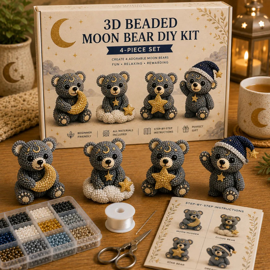 BearCraft - 3D Beaded Bear DIY Kit (4-Piece Handmade Set) – Moon Bear