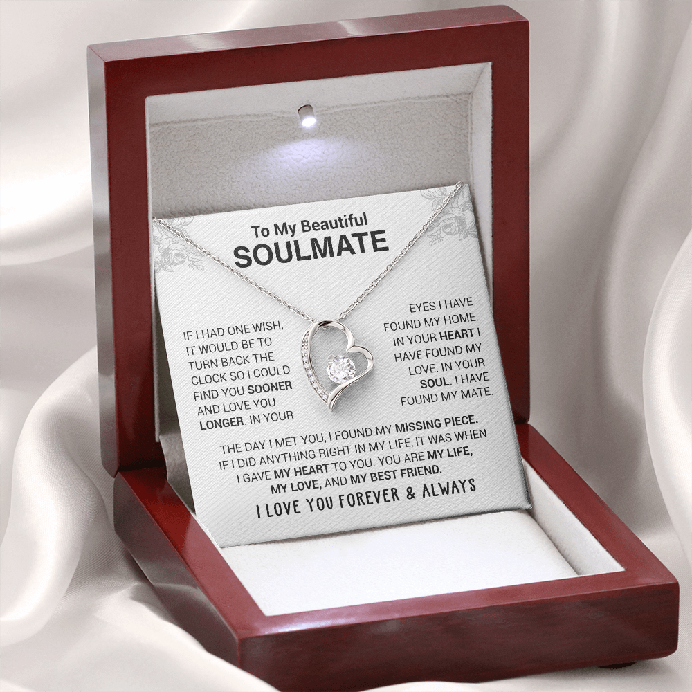 SoulLink – Heartfelt Soulmate Necklace – 14K White Gold Finish / Mahogany w/ LED
