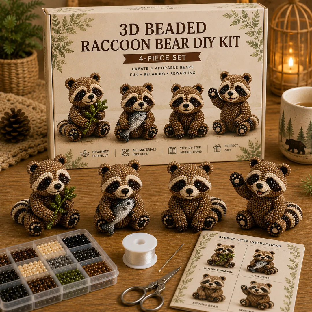BearCraft - 3D Beaded Bear DIY Kit (4-Piece Handmade Set) – Sun Bear