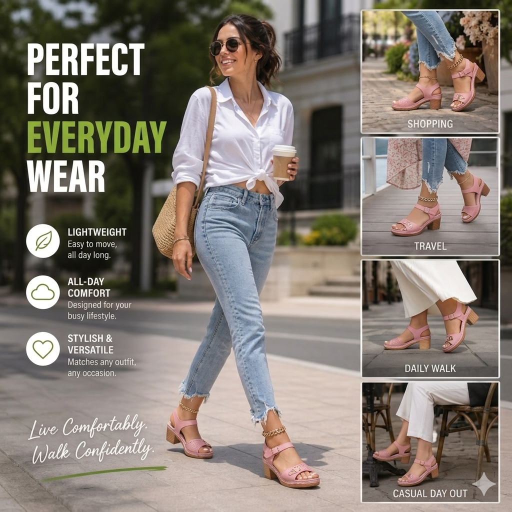 CharmStride – Comfortable Dressy Sandals – Set 2 (Pink + Black) / 5.5
