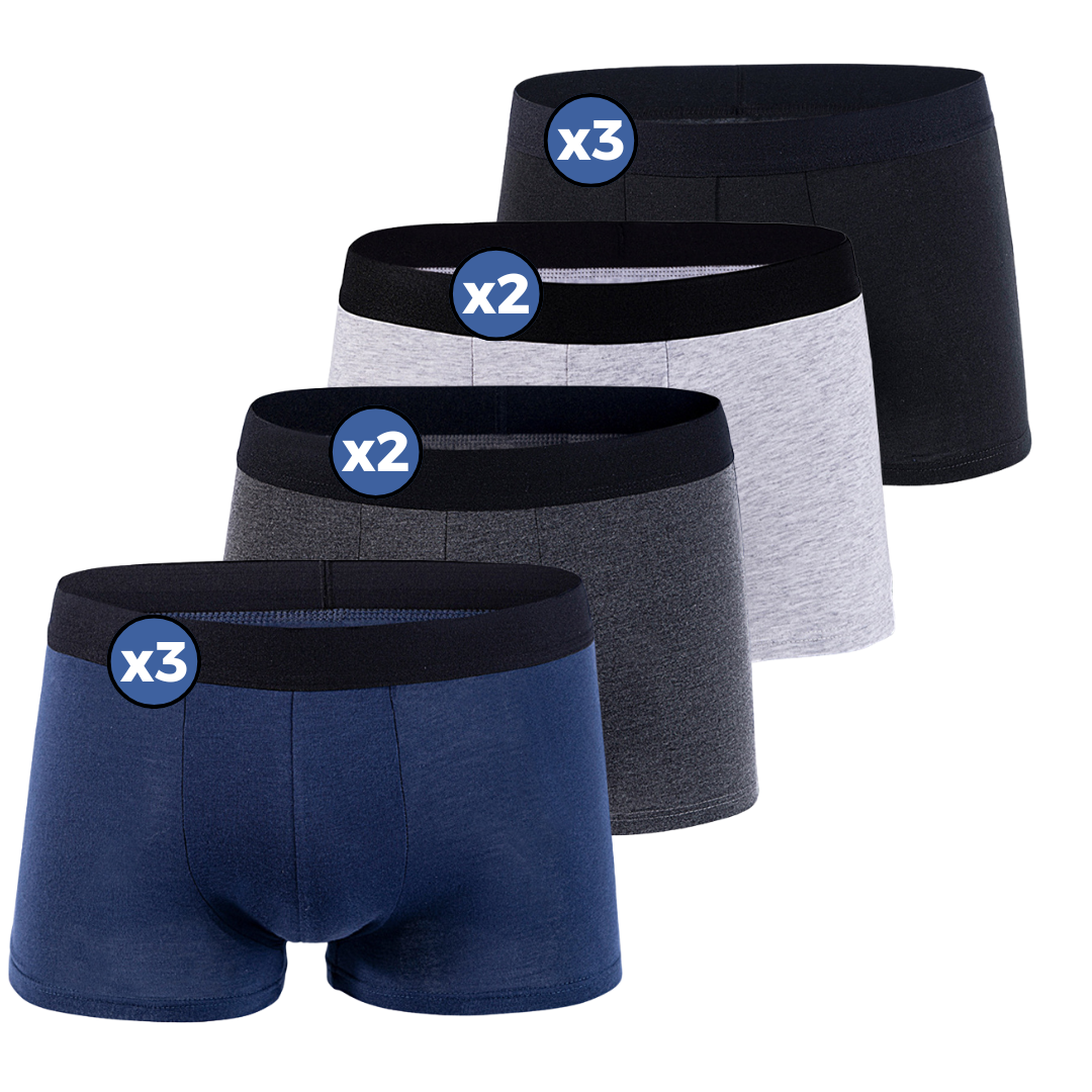 Basic Boxer Shorts – 3x Black + 3x Blue + 2x Dark Gray + 2x Grey / M