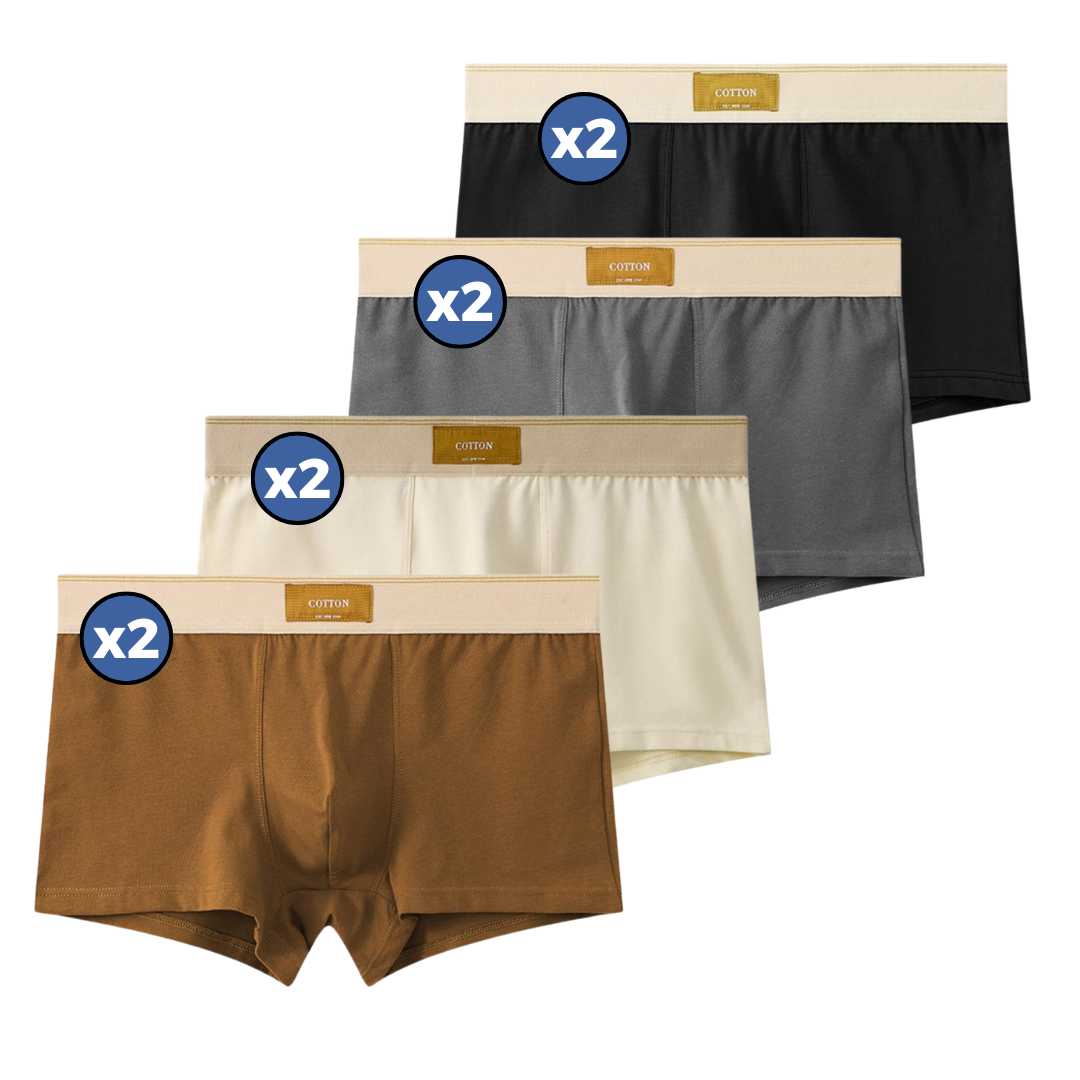 Cotton Boxer Shorts – 2x Black + 2x White + 2x Gray + 2x Brown / M