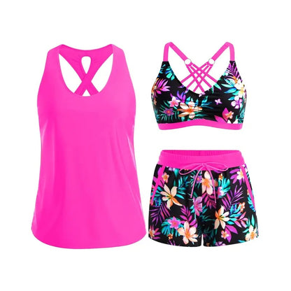 AquaGrace – Comfortable Modest Beach Swim Set – Pink Floral / S