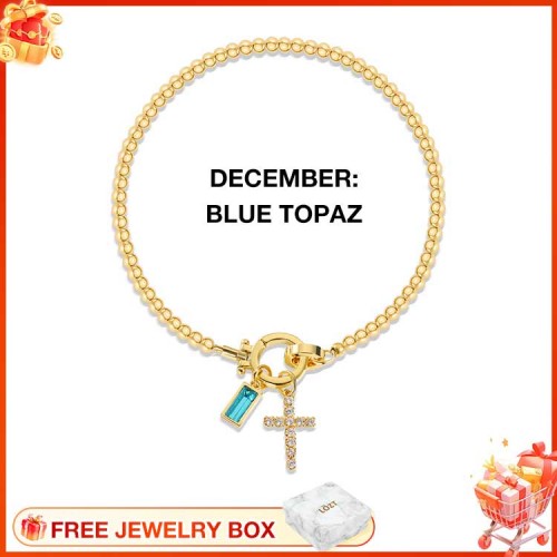 CelestiaFaith – Gold Cross Bracelet – December Blue Topaz Cross Bracelet