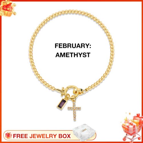 CelestiaFaith – Gold Cross Bracelet – February Amethyst Cross Bracelet