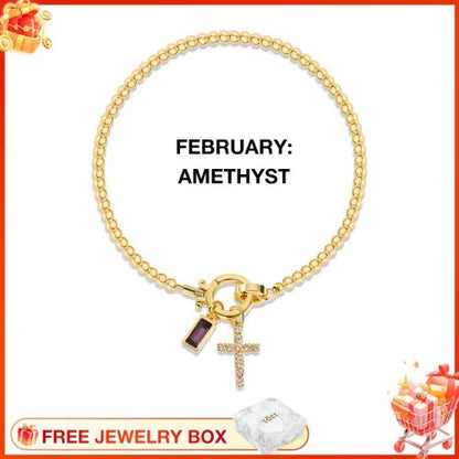 CelestiaFaith – Gold Cross Bracelet – February Amethyst Cross Bracelet