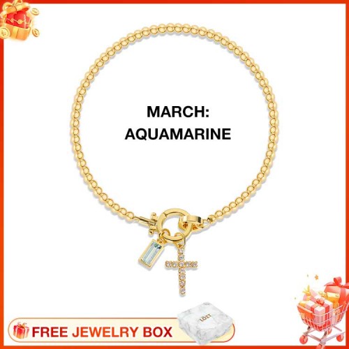 CelestiaFaith – Gold Cross Bracelet – March Aquamarine Cross Bracelet
