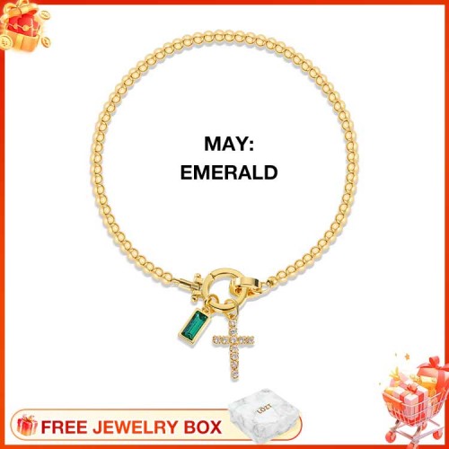 CelestiaFaith – Gold Cross Bracelet – May Emerald Cross Bracelet