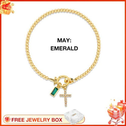 CelestiaFaith – Gold Cross Bracelet – May Emerald Cross Bracelet