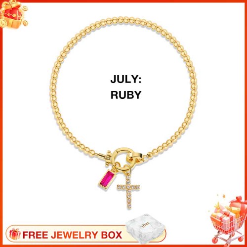 CelestiaFaith – Gold Cross Bracelet – July Ruby Cross Bracelet