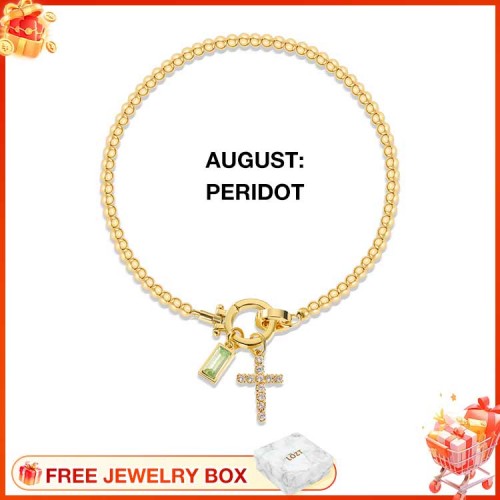 CelestiaFaith – Gold Cross Bracelet – August Peridot Cross Bracelet