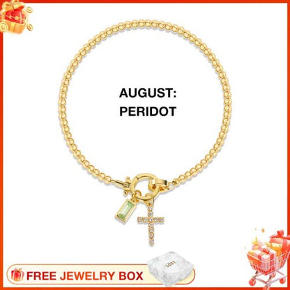 CelestiaFaith – Gold Cross Bracelet – August Peridot Cross Bracelet
