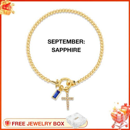 CelestiaFaith – Gold Cross Bracelet – September Sapphire Cross Bracelet