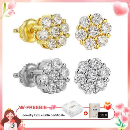 RoselleShine – Floral Moissanite Earrings – Buy 1 Get 1 (Gold+Silver 2 pairs)