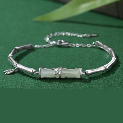 LunaJade – Elegant Bamboo Bead Bracelet – Silver