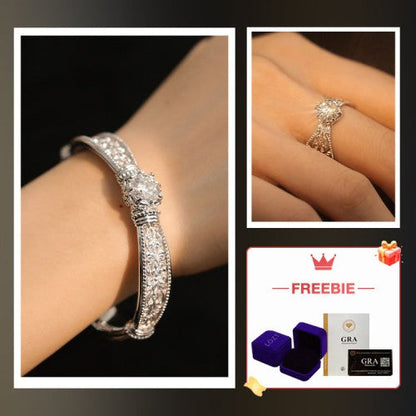 RoyalLustre – Moissanite Relief Bangle – White gold bracelet + ring + 2 carat certificate