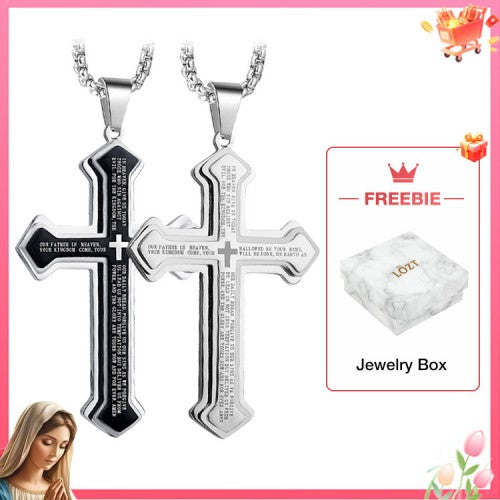 BlessedPath – Symbolic Cross Pendant – Black+Steel Minimalist style Cross Necklace
