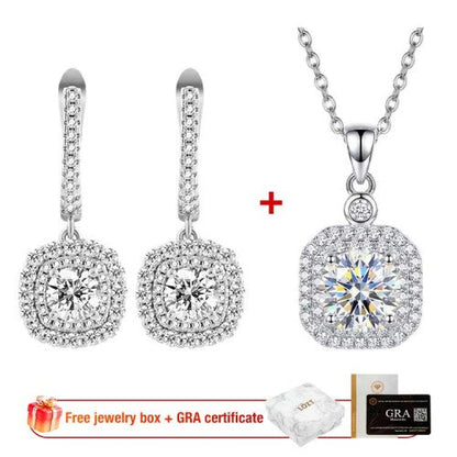 CrystalContour – Geometric Sparkle Set – Silver Geometric Drop Earrings+Necklace