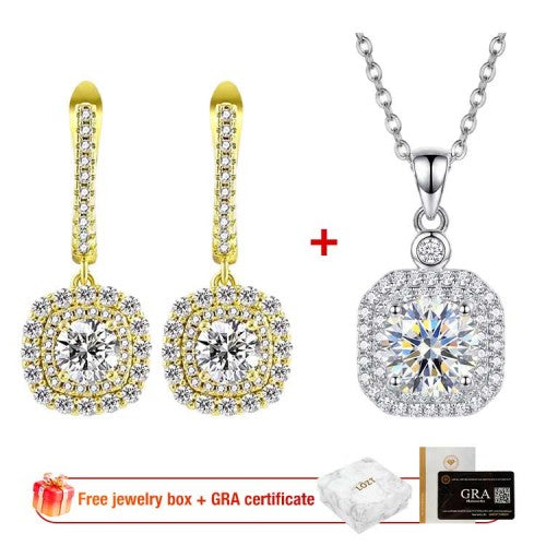 CrystalContour – Geometric Sparkle Set – Gold Geometric Drop Earrings+Necklace