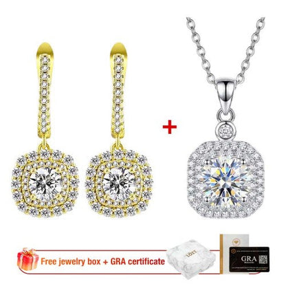CrystalContour – Geometric Sparkle Set – Gold Geometric Drop Earrings+Necklace