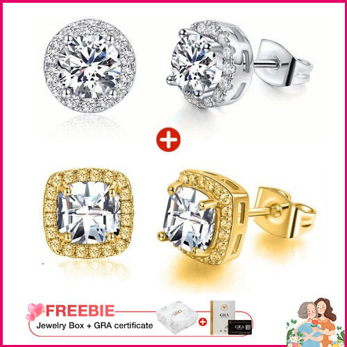 LustreCube – Premium Moissanite Earrings – Silver+Gold 2 pairs
