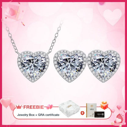 CupidSpark – Necklace & Earrings Set – Silver Love Heart Earrings and Necklace Set（hot sale）