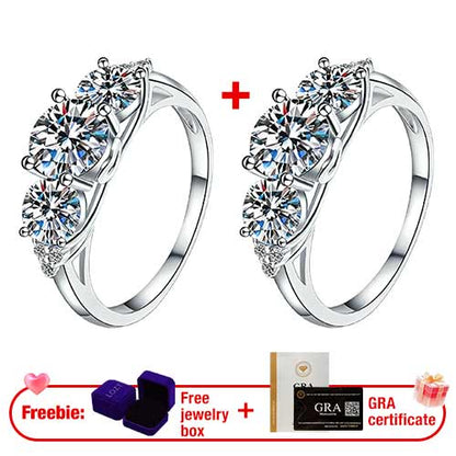 AuraTrio – Three Stone Diamond Look Ring – Three-Stone Double claws Moissanite Ring Buy 1 get 1