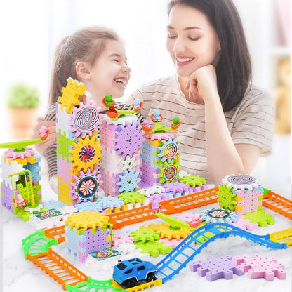 BrainBoost Builders – Montessori Gear Blocks – 83pcs Building Blocks + 1 Electric Mainboard