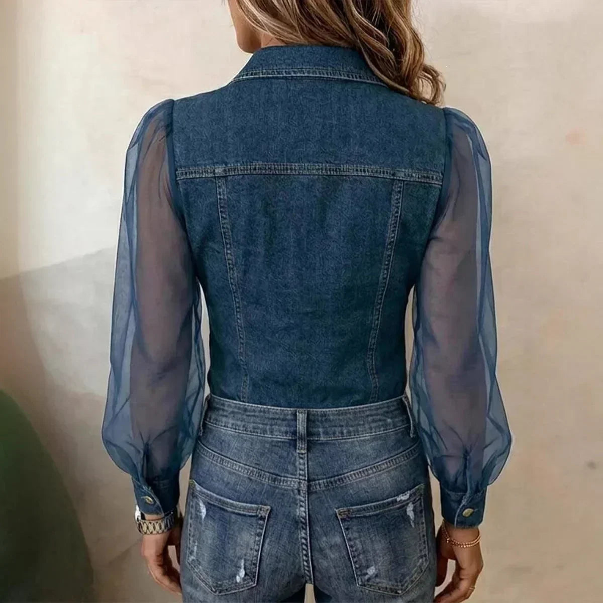 LuxeCharm – Premium Casual Chic Denim Blouse – image 2