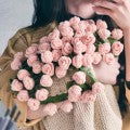 CozyBloom – Hand-Knitted Rose Blanket DIY Kit – Pink Rose / 70cm (DIY kit : Yarn & tools only. Knitting needed. )