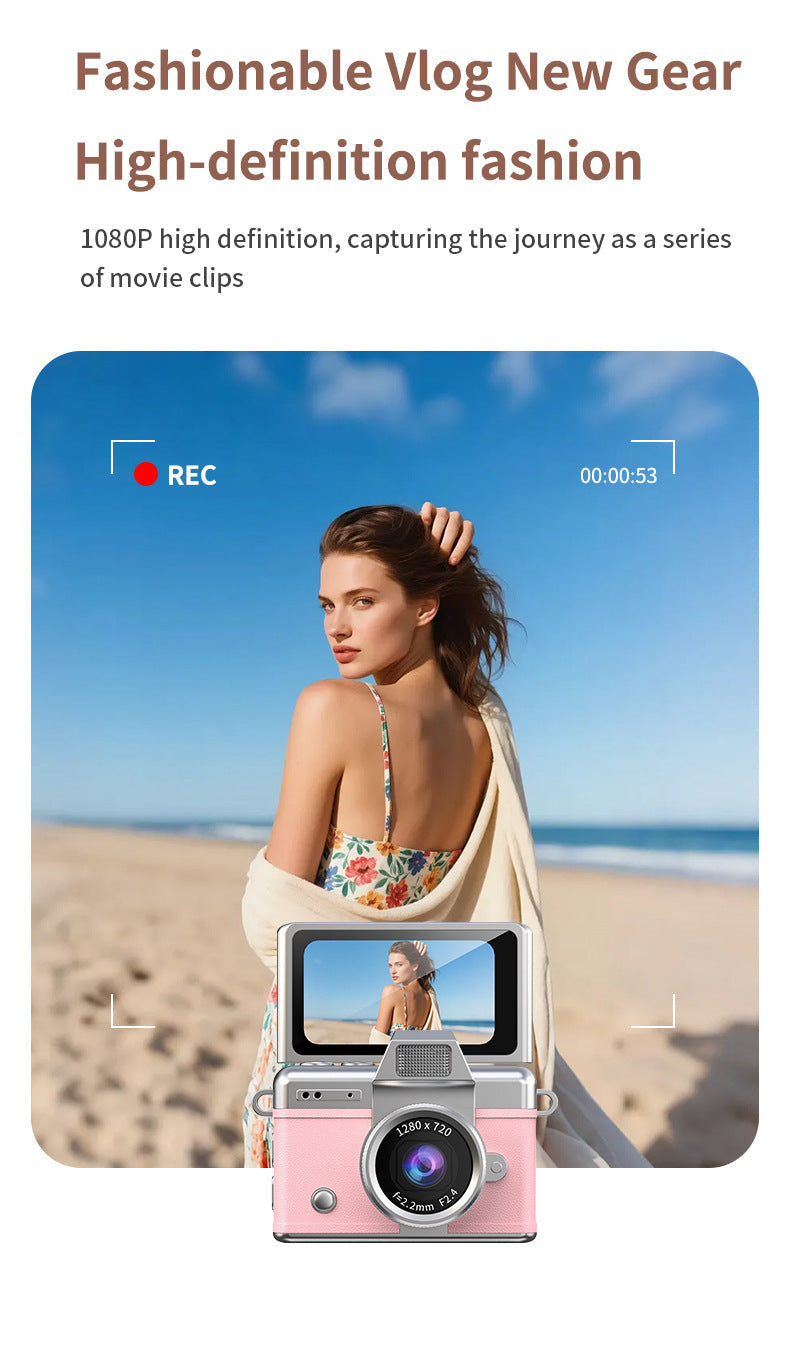 SnapVault – Mini Flip Screen Retro Camera – Pink