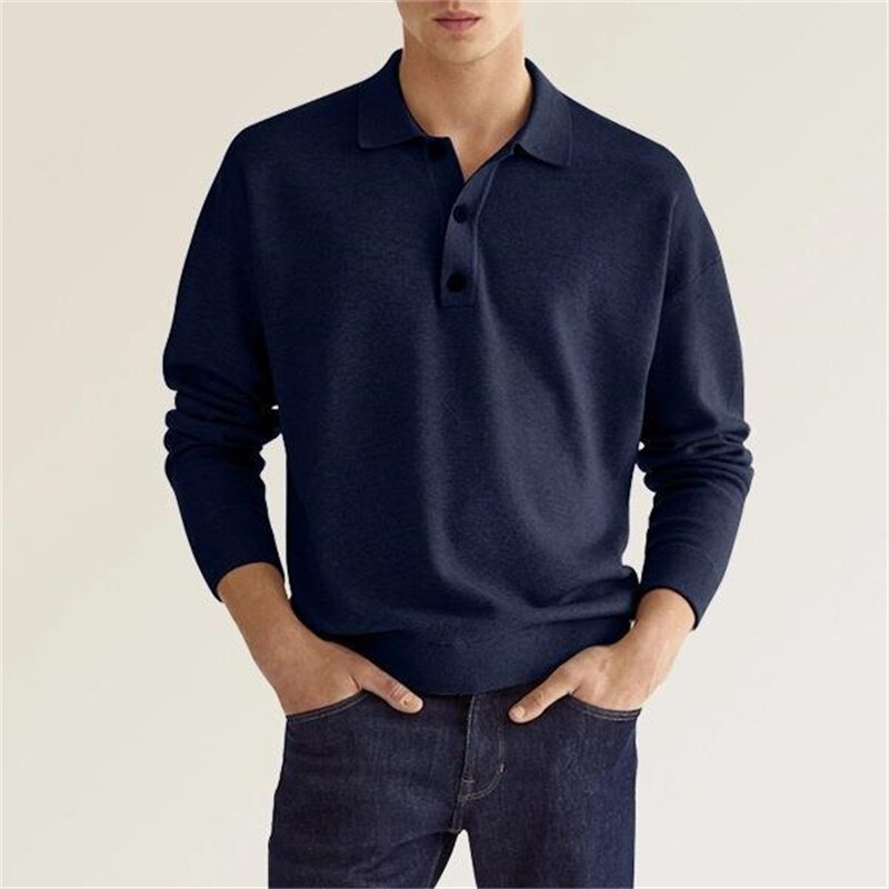 Men's Long-Sleeve Field Polo Shirt – Dark Blue / S