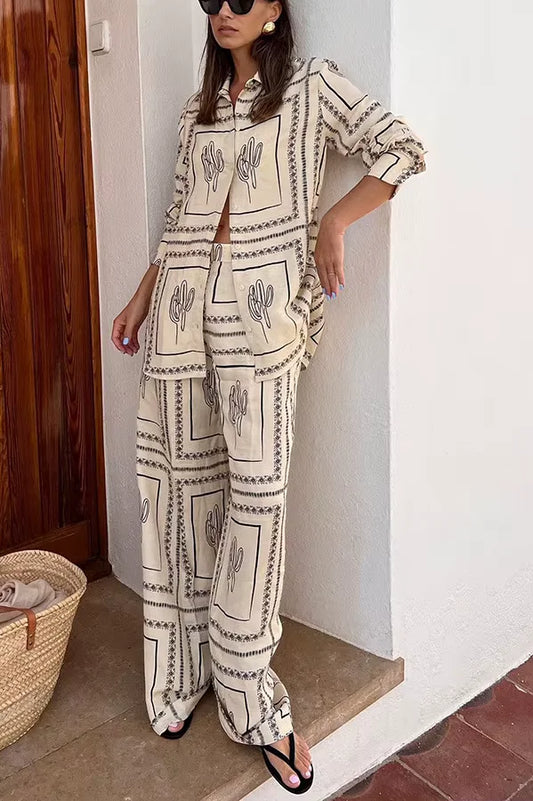 Tucson™ – Cotton Poplin Set for Effortless Elegance – Patterned Beige / XS