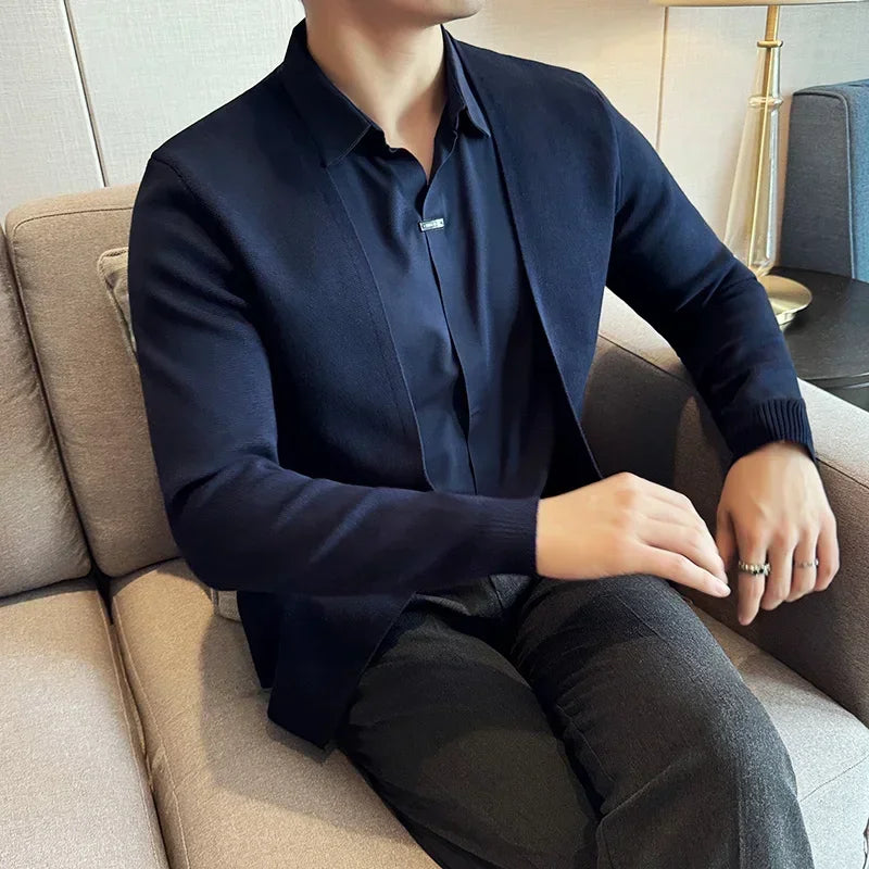 Layer™ – 2-in-1 Shirt with Cardigan Effect – Navy / XS