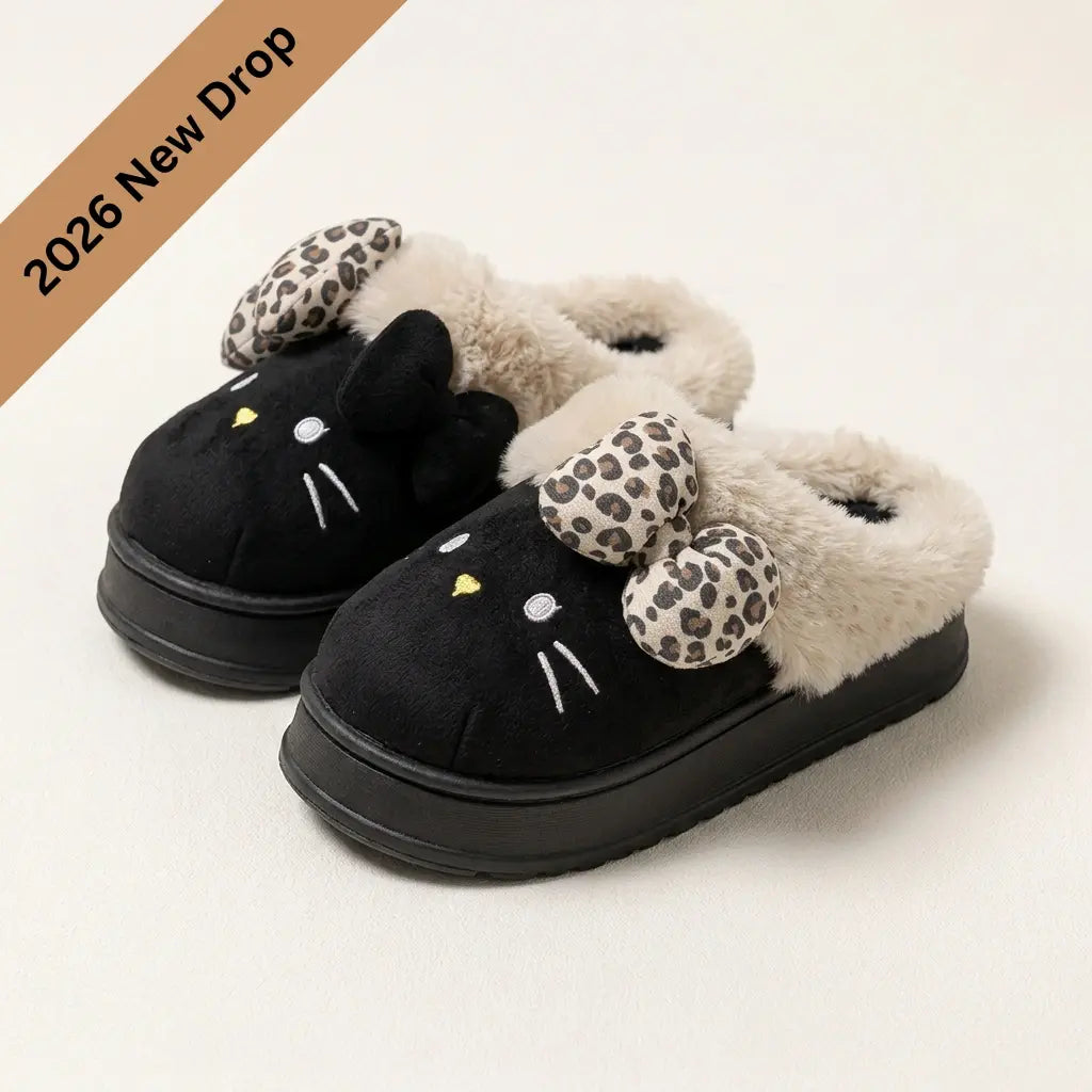 CozyKitty – Stylish Plush Fur Slippers – Black