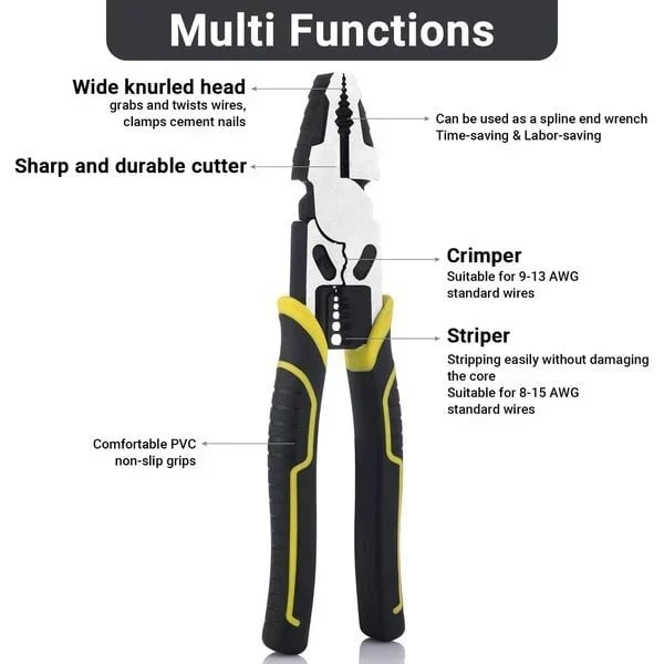 GripMaster – Heavy Duty Multi-Function Lineman Plier – Yellow / 1 PCS