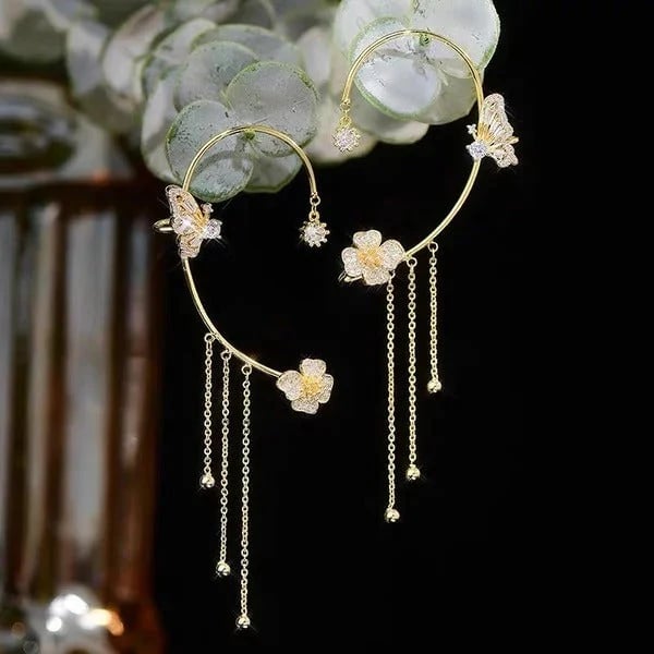 ButterGlow – Cubic Zirconia Butterfly Fringe Earrings – image 3
