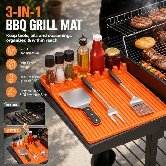 GrillNest – 3-in-1 BBQ Grill Mat Organizer – Orange / Classic Everyday