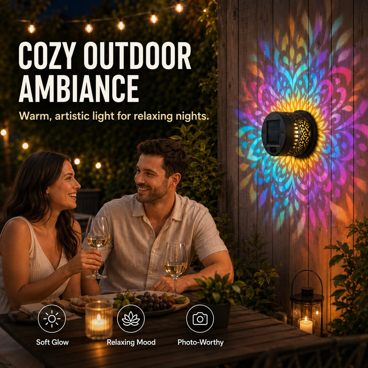 MandalaGlow - Solar Mandala Wall Light Outdoor Fence Projector Lamp – image 6