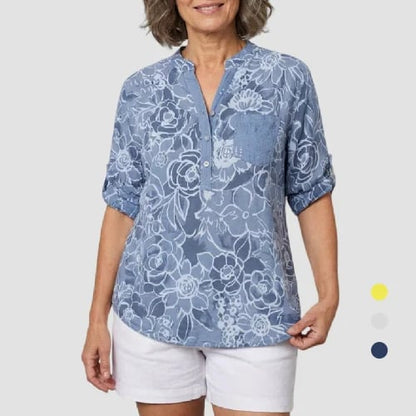 PrintLuxe – V-Neck Button-Down Printed Blouse – image 12